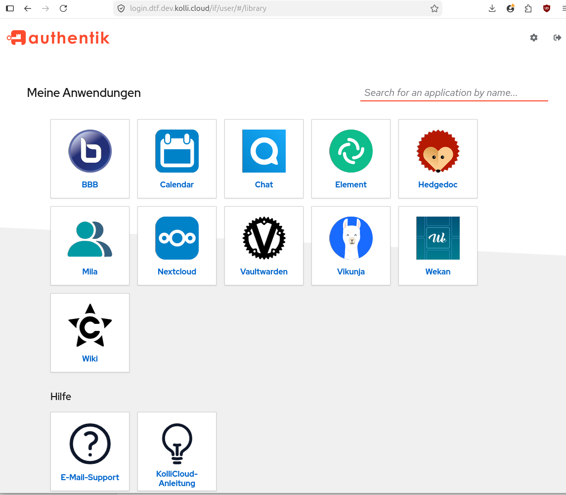 Screenshot: DTF demo dashboard showing 14 apps behind single sign-on