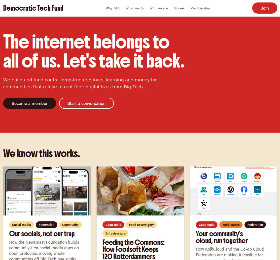 screenshot of the new DTF website